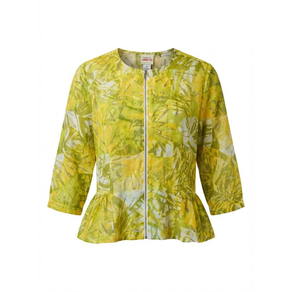 Ruby Rd.  Favorites Womens Floral Peplum Jacket Size 12 Yellow & Green 3/4 Sleev